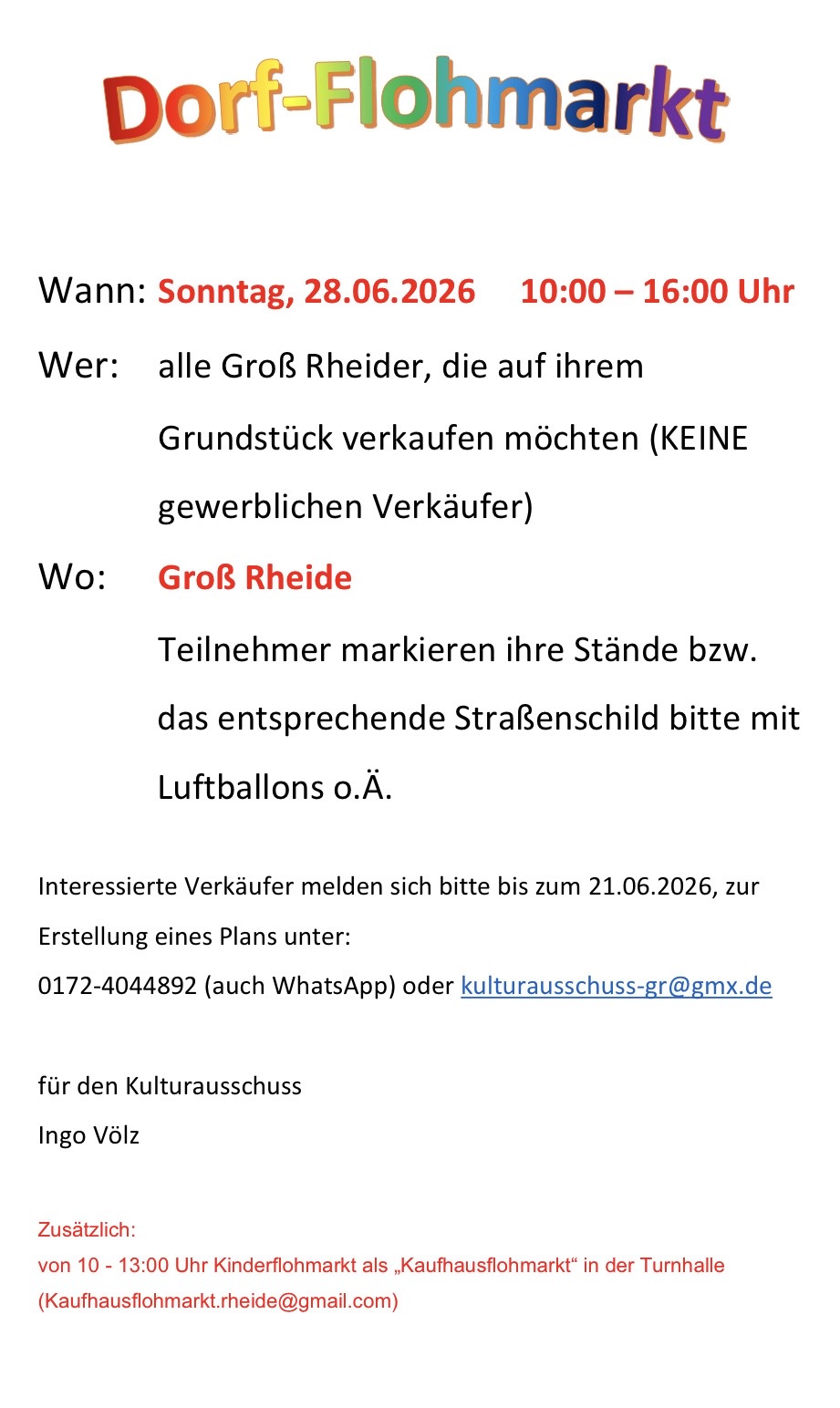 Poster für Dorfflohmarkt Groß Rheide