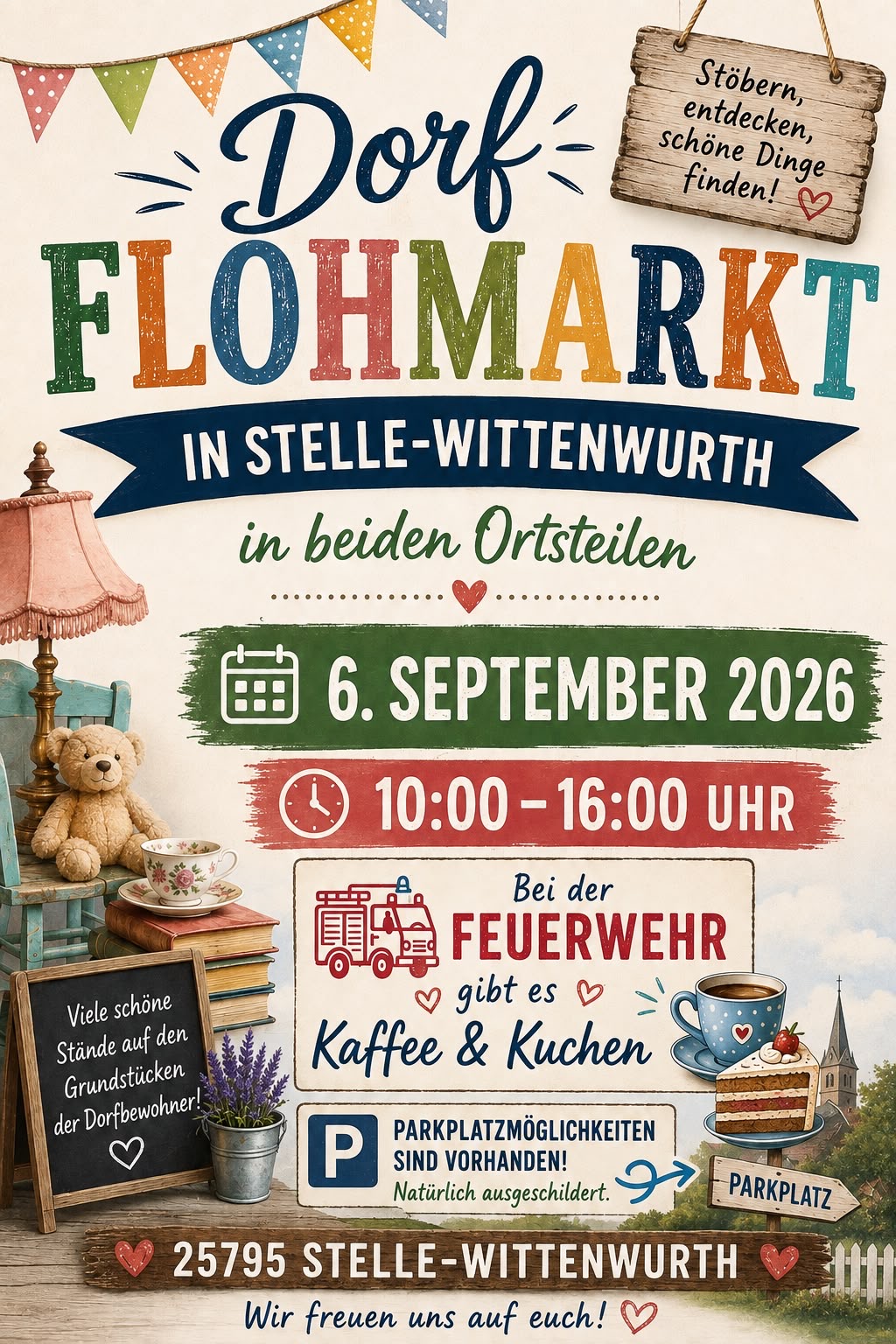 Poster für Dorfflohmarkt Stelle-Wittenwurth